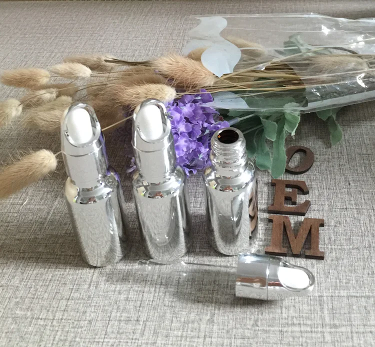 

50pieces/lot 20ml High temperature silver plated dropper bottle,glass 20ml dropper container, 20 ml essentical oil bottle glass