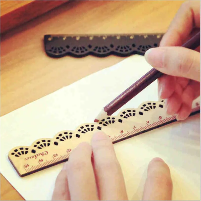 1Pcs Stationery Retro Style Lace Wood Ruler Scale Ruler 15Cm Test Scale Student Stationery