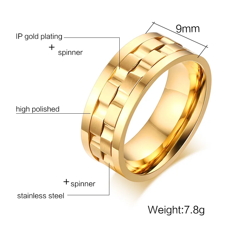 Vnox Spike Rings for Men Rotatable Wedding Jewelry Stainless Steel