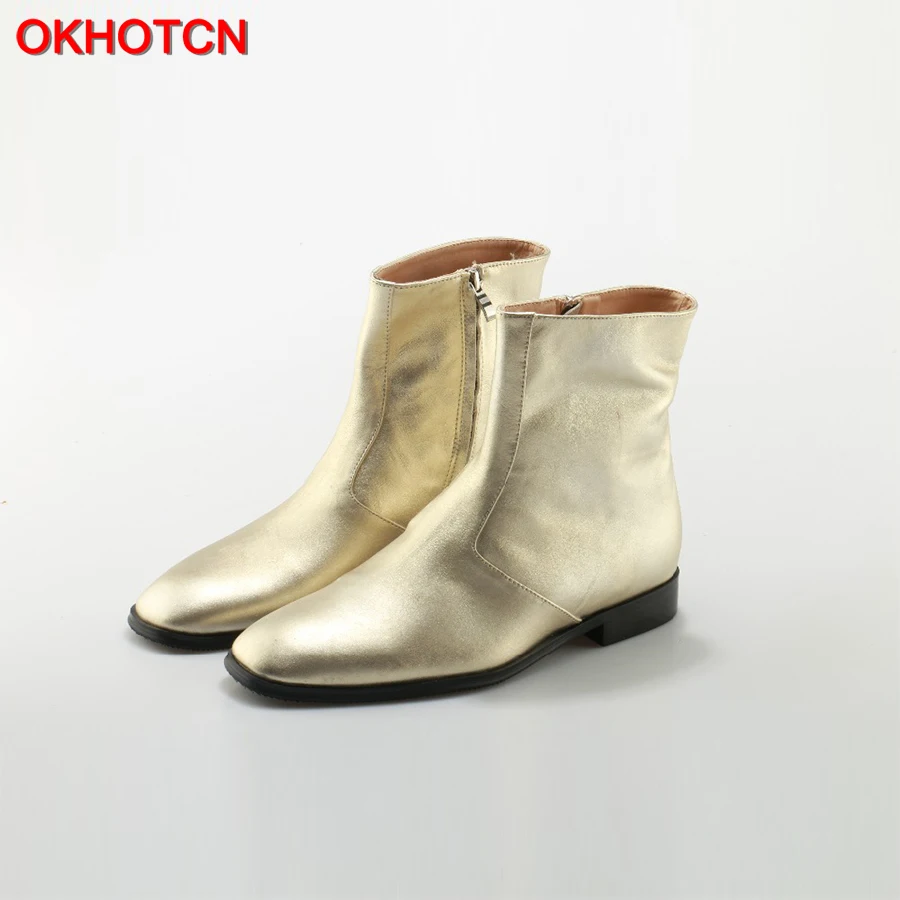 Handmade Gold Silver Metallic Leather Wyatt Men Ankle Boots Fashion Square Toe Chelsea Boots Side Zipper Men Motorcycle Boots 46