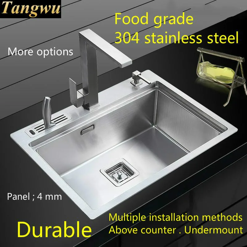 Free shipping Household standard kitchen manual sink single trough wash the dishes 304 stainless steel hot sell 65x47/65x48 CM