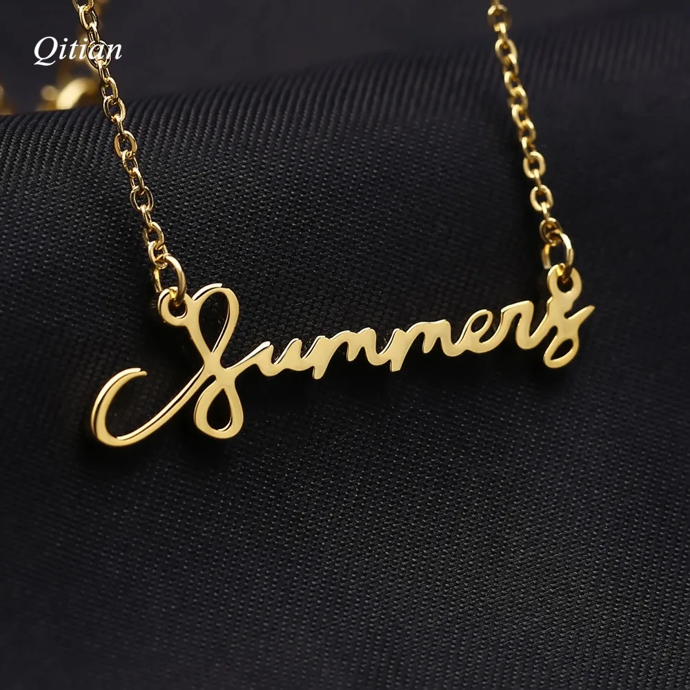 Customized Signature Name Necklace Gold Color Stainless Steel Necklaces Personalized Handwriting Nameplate Pendant Choker Women