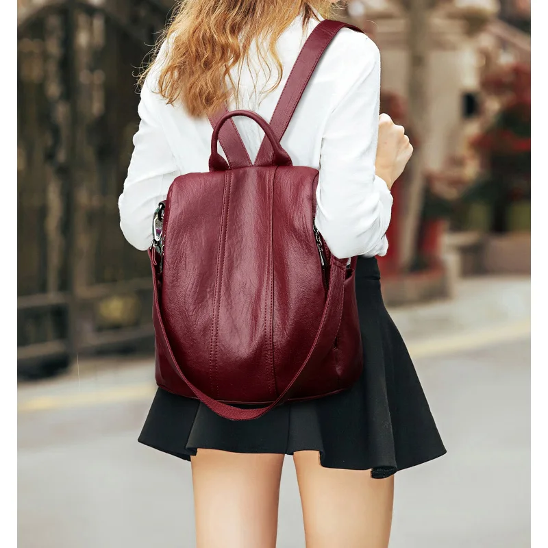 Women\'s Waterproof Anti Theft Leather Backpack 2024 Girls Shoulder Bags Multifunctional Large Capacity Travel Backpacks Mochilas