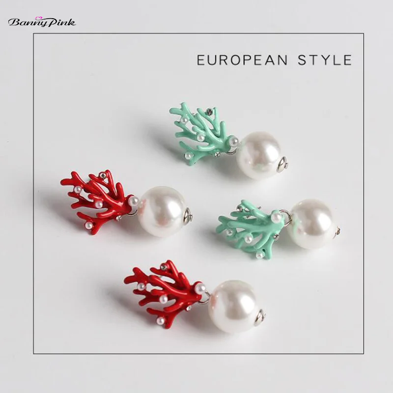 Banny Pink Wedding White Pearl Earrings For Women Chic Enamel Coral Stud Earrings Party Tree Branch Earrings Statement Earrings