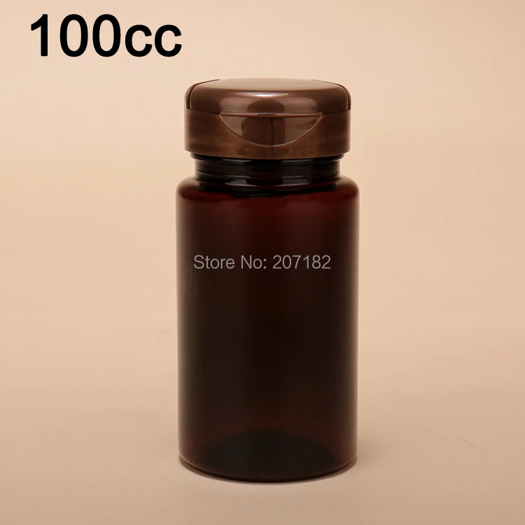 (100pcs/lot) 100cc Empty Medicine PET Plastic Bottles 100ml Pill Tablet Capsule Container---Brown Color with Flip Cap