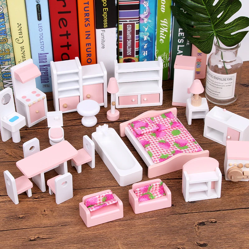 Mother Garden Wooden Mini-imitation Furniture for Children Home-to-home Outfit for Boy and Girl Bedroom Kitchen Gift for Baby