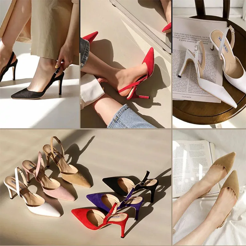 2023 Beautiful Elegant Multicolor Flock Women\'s Sexy High Heels Pumps & Sandals Dress Dating OL Pump Valentine Shoes 6/10CM