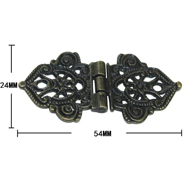 Vintage Alloy Hollow Flower Hinge,Chinese Furniture Hardware,Metal Hinges,Cabinet Door Butt Hinges For DIY Box,24*54mm,10Pcs