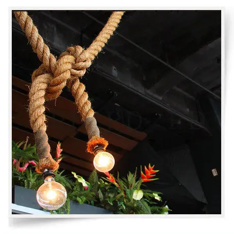 

Creative personality Rope pendant lights + Black ceiling plate vintage restaurant lamp dining room pendant lamps hemp rope light