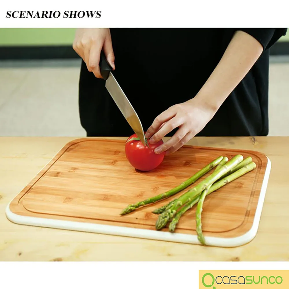 Bamboo Cutting Board Light & Organic Kitchen Board Chopping Board With Drip Groove  4 Sizes 2 Colors By CASASUNCO