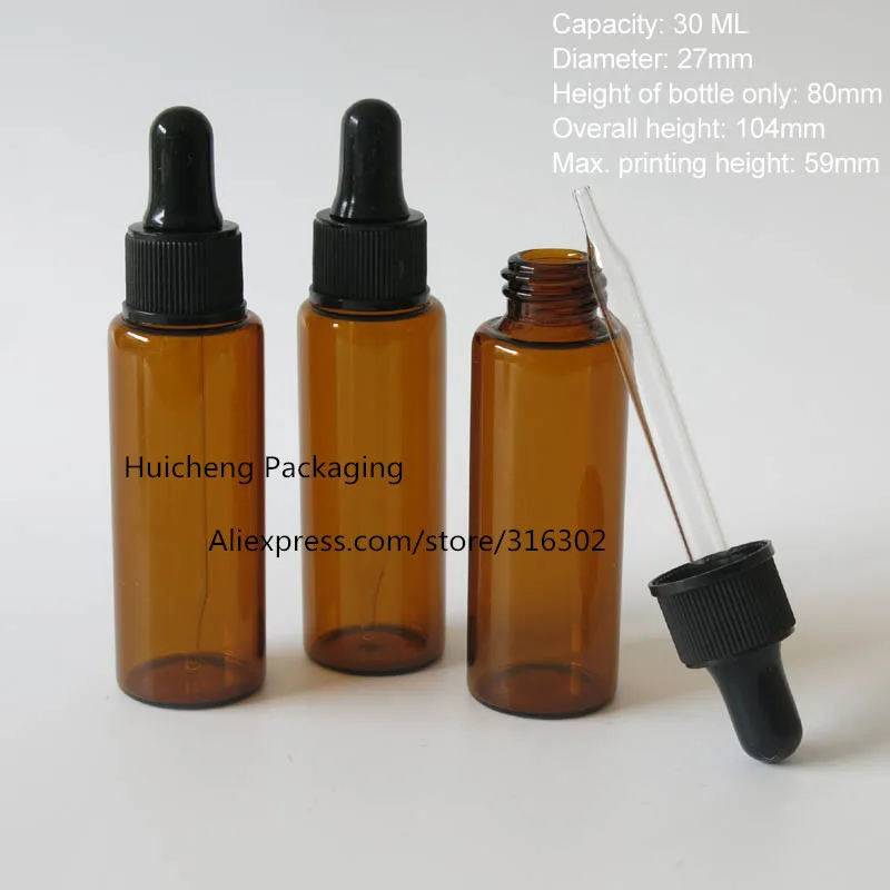 500 x 30ml amber Refillable Travel glass dropper bottle dropper glass bottle 1 oz brown glass bottle with black dropper