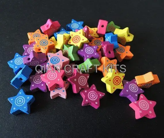 300pcs 20mm Rainbow Color Star medium size lolly Wood wooden Beads for your handicraft big lolly star