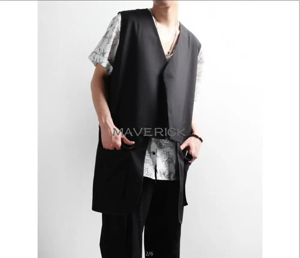 S-6XL!!2019 summer men's new irregular patchwork pocket vest hairstylist jacket air conditioning room thin outside a vest