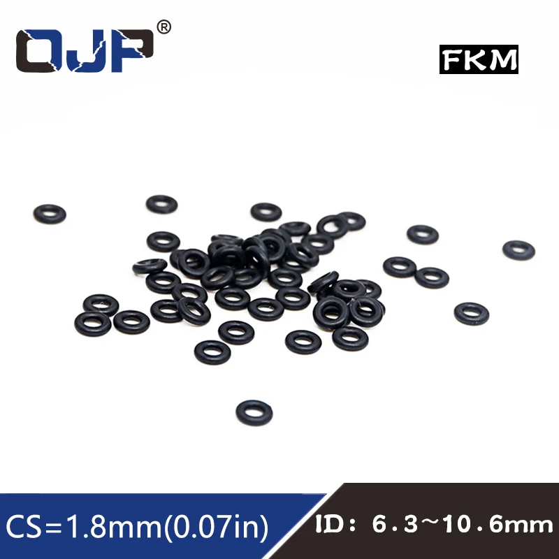 10PCS  Fluorine rubber Rings Black FKM O ring Seal 1.8mm Thickness ID6.3/7.5/7.65/8/8.5/9/9.25/10/10.6mm O-Ring Seal Gasket Oil