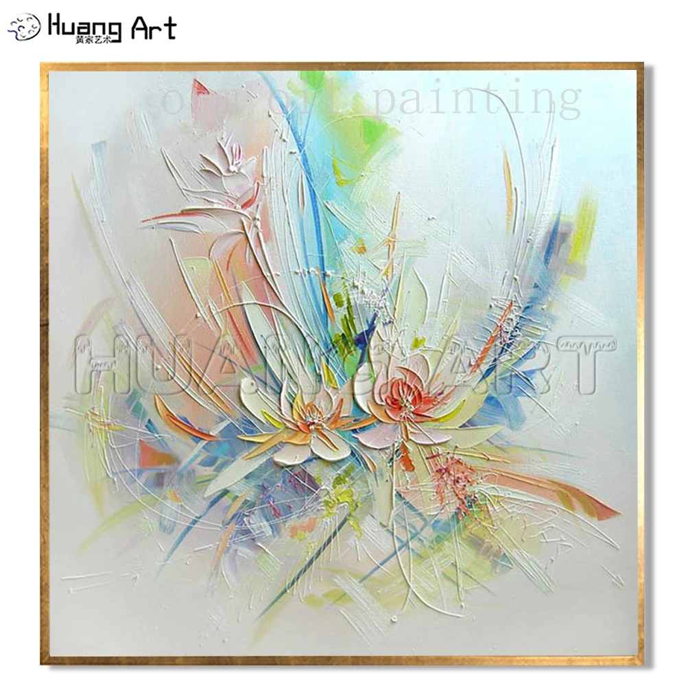 New Style Handmade Modern Abstract Flower Palette Knife Oil Painting on Canvas Hand Painted Wall Artwork Painting for Decor