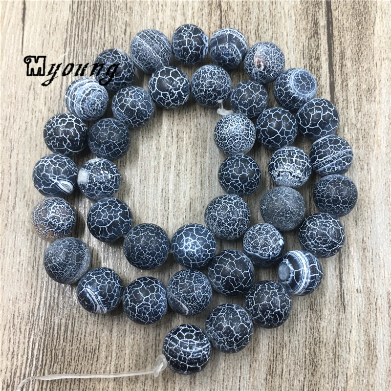 

5Strands Matte Black Crackle Fire Dragon Veins Agates Loose Beads MY0195