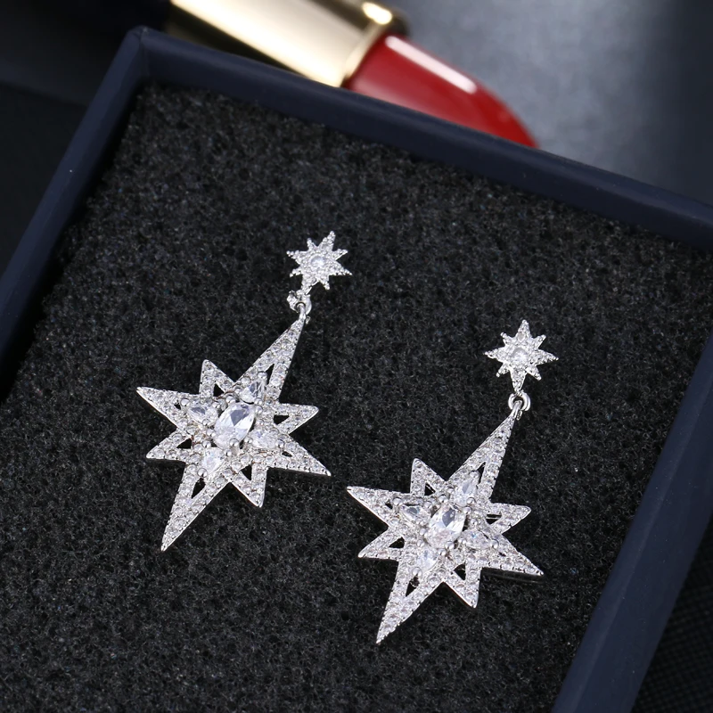 EMMAYA-أقراط هندسية للنساء ، فاخرة ، نجمة مزدوجة ، ندفة الثلج ، مجوهرات كلاسيكية ، لون الذهب الوردي #5