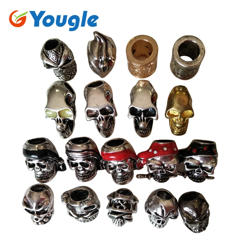 YOUGLE 5 pcs/lot Metal Skull Beads Cylindrical Beads For DIY Paracord Bracelets and other Paracord Project Large Hole Pendant