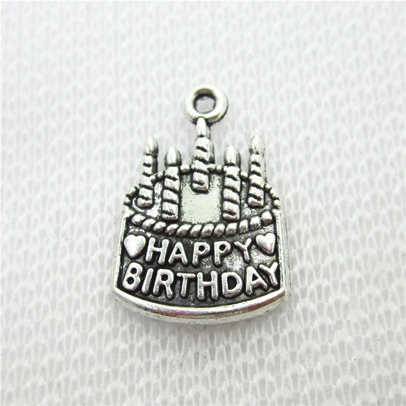 Wholesale 100pcs Happy Birthday Cake charm dangle charms hanging lobster clasp floating charm DIY bracelet/pendant  jewelry