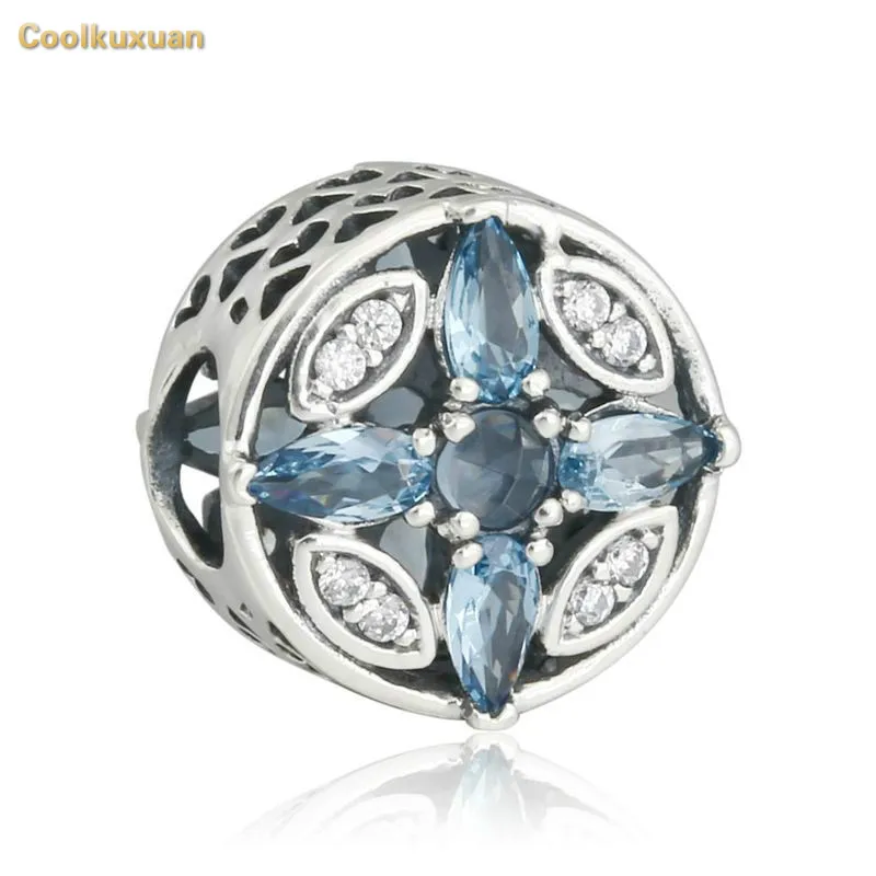 Блестящие серебристые и синие граненые бусины с рождественскими узорами и фианитами для браслета Pandora Блестящие серебристые и синие граненые бусины с рождественскими узорами и фианитами для браслета Pandora