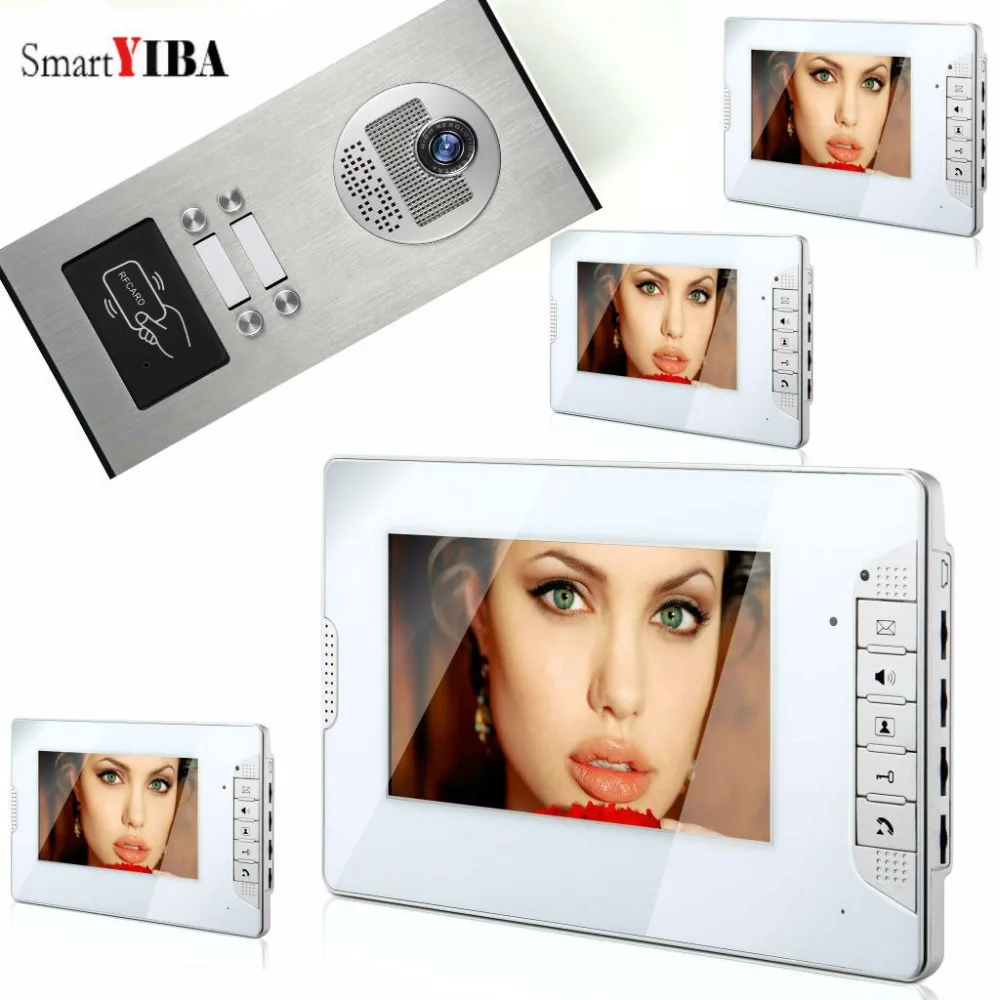 

SmartYIBA 7'' RFID Video Intercom Kit For 4 Units Flats/House Door Phone System Kit With Outdoor RFID Acces Door Camera