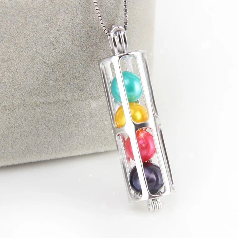 CLUCI 925 Sterling Silver Cylinder Cage Shape Pearl Locket Pendant  DIY Necklace Jewelry Findings Tube  Long Pendants SC262SB