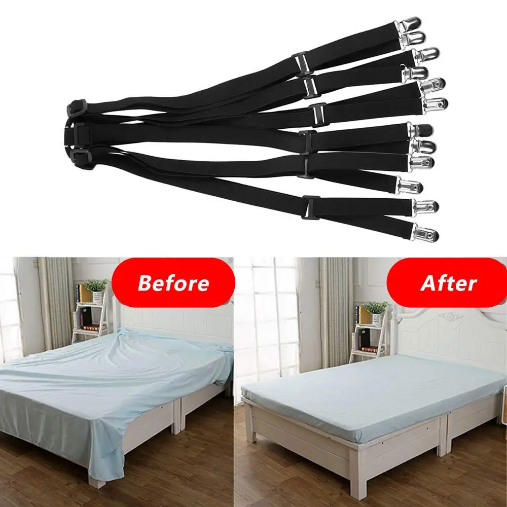 6 Sides Bed Sheet Holder Adjustable 3 Way Fasteners Elastic Suspenders  Anti-Slip Clips Fitted Mattress Cover, Sofa Cushion