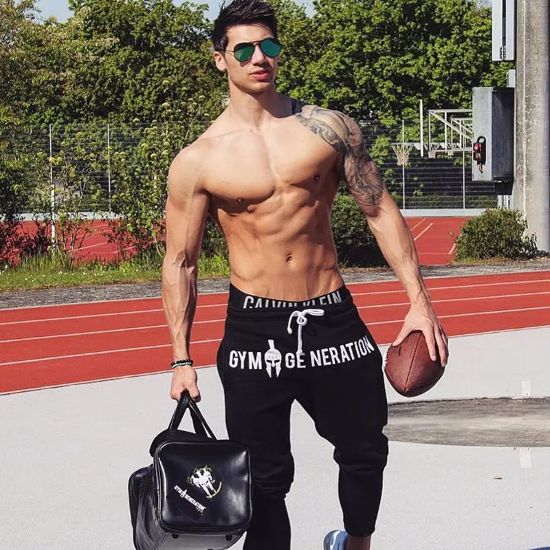 Black Joggers Sweatpants Men Cotton Print Casual Pants Gym Fitness Slim Drawstring Trousers Male Sportswear Running Trackpants