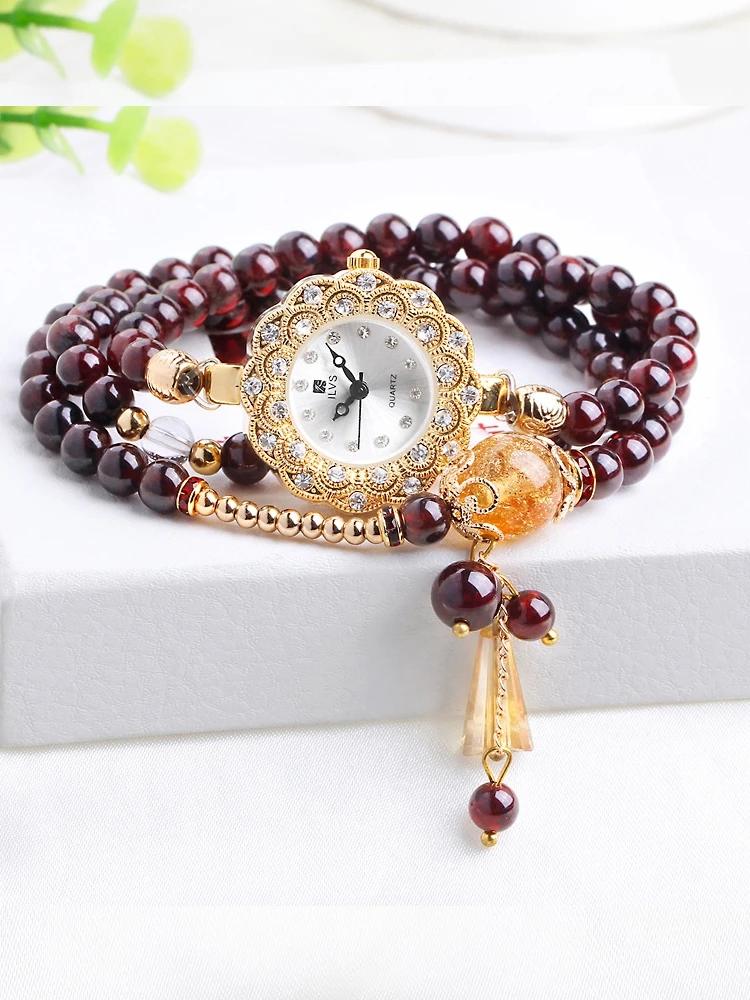 Watches for Birthday Gifts Girls Waterproof Zircon Stone Fashion Crystal Agate Shell Garnet Quartz Bracelet lady watch