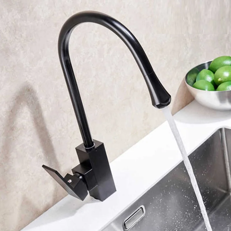 MTTUZK Black Space aluminum faucet Kitchen Faucet Square faucet Kitchen Hot Cold Water Mixer Tap Drop-shaped nozzle basin faucet