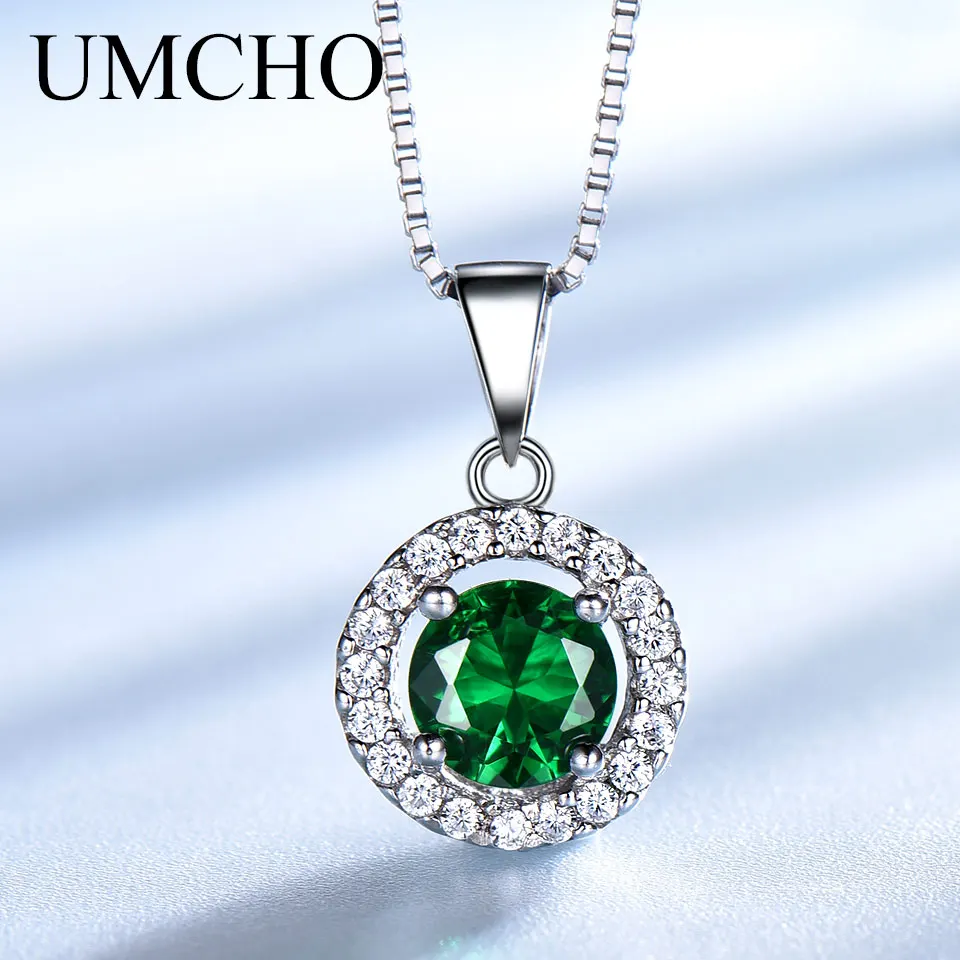 

UMCHO Necklace 925 Sterling Silver Fine Jewelry Original Certified Luxury High Quality Natural Emerald Pendant for Women Korea