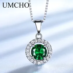 UMCHO Necklace 925 Sterling Silver Fine Jewelry Original Certified Luxury High Quality Natural Emerald Pendant for Women Korea