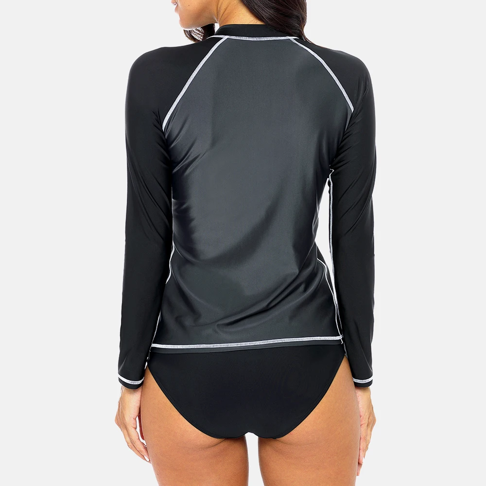 Attraco Rashguard Shirt Swimsuit Women\' Long Sleeve Zipper Patchwork Swimwear Surfing Top Hiking Shirt Rash Guard UPF50+