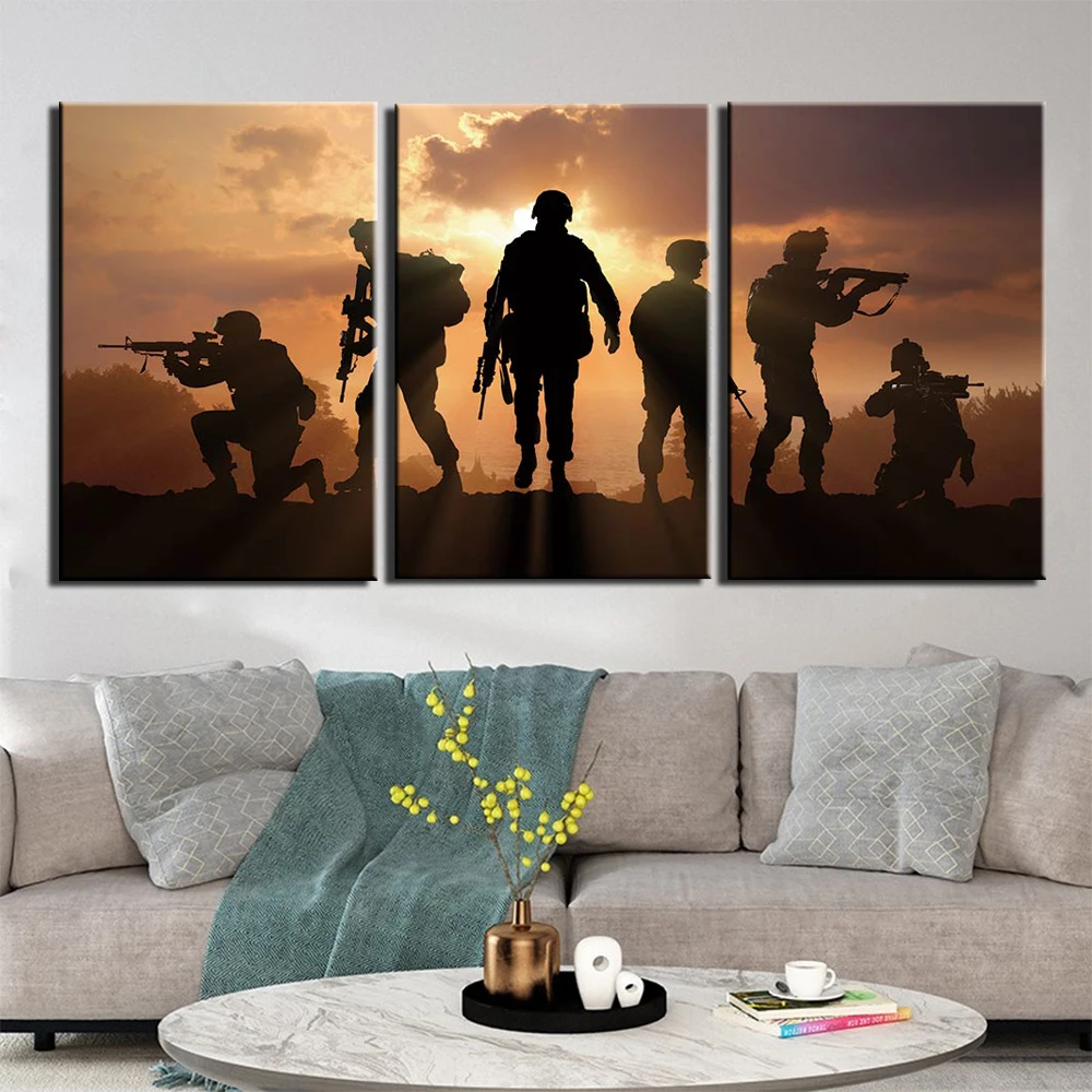 HD Print 3 Piece Canvas Art Patriotic US military Poster Paintings on Canvas Wall Art for Home Decorations Wall Decor Framework