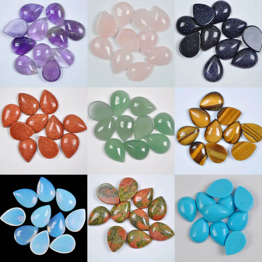 18x13MM Amethyst/Quartz/Sandstone/Green Aventurine/Tigereye/Opal/Turquoise Beads Teardrop CAB Jewelry Making (10 pcs/lot)