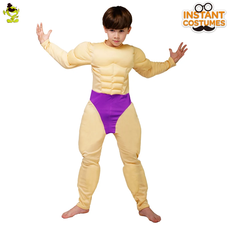 Boy's Muscle Jumpsuit Costume Cosplay Strong Cool Muscle Clothes Children's Halloween Party Costumes