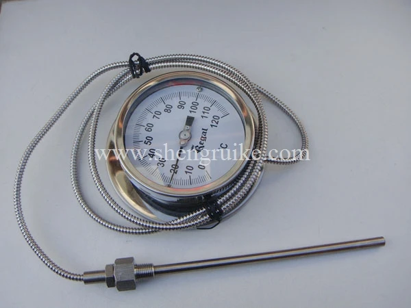 

Remote bimetal thermometer with Capillary dial 6"