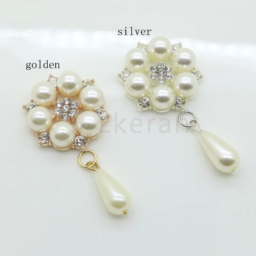 New 100PCS Pearl Metal Rhinestone Button DIY For Wedding Invitations Decorate Hair Flower Center Scrapbooking Accessories