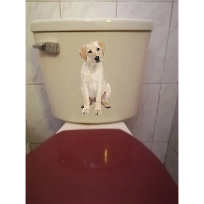 YOJA 9.1*20.7CM Golden Retriever Cartoon Dog Toilet Stickers Home Wall Decals Decoration T1-0264