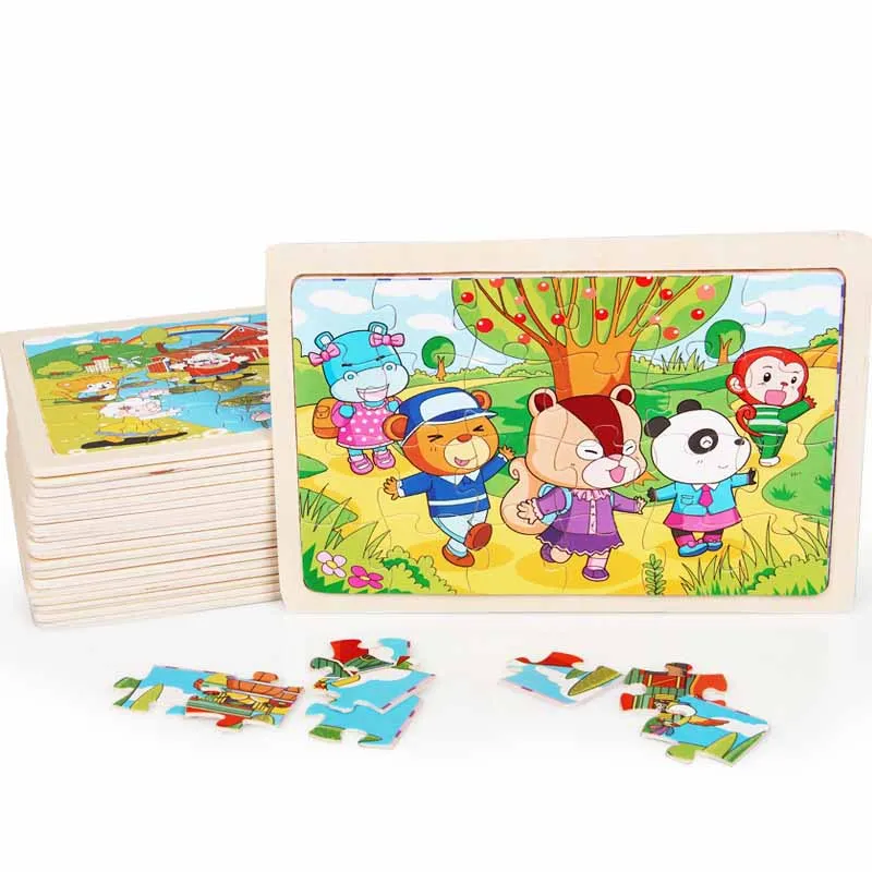 Preskool Giocattolo Del Bambino Per I Bambini Del Fumetto Animale Multi-Stile Puzzle Di Puzzle Giocattoli di Legno Per Formazione Iniziale