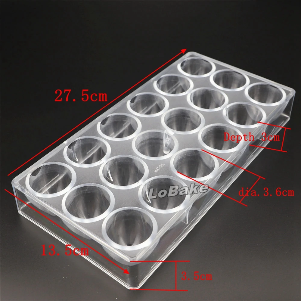 18 cavities dia.3.6cm depth 3cm pointed half ball cone shape polycarbonate chocolate mold ice mould for DIY cake tools