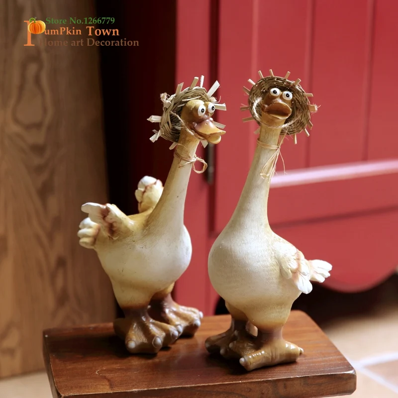 2019 HOT SALE American country garden style straw hat duck,high-grade cartoon resin duck ornaments,home decoration ornaments