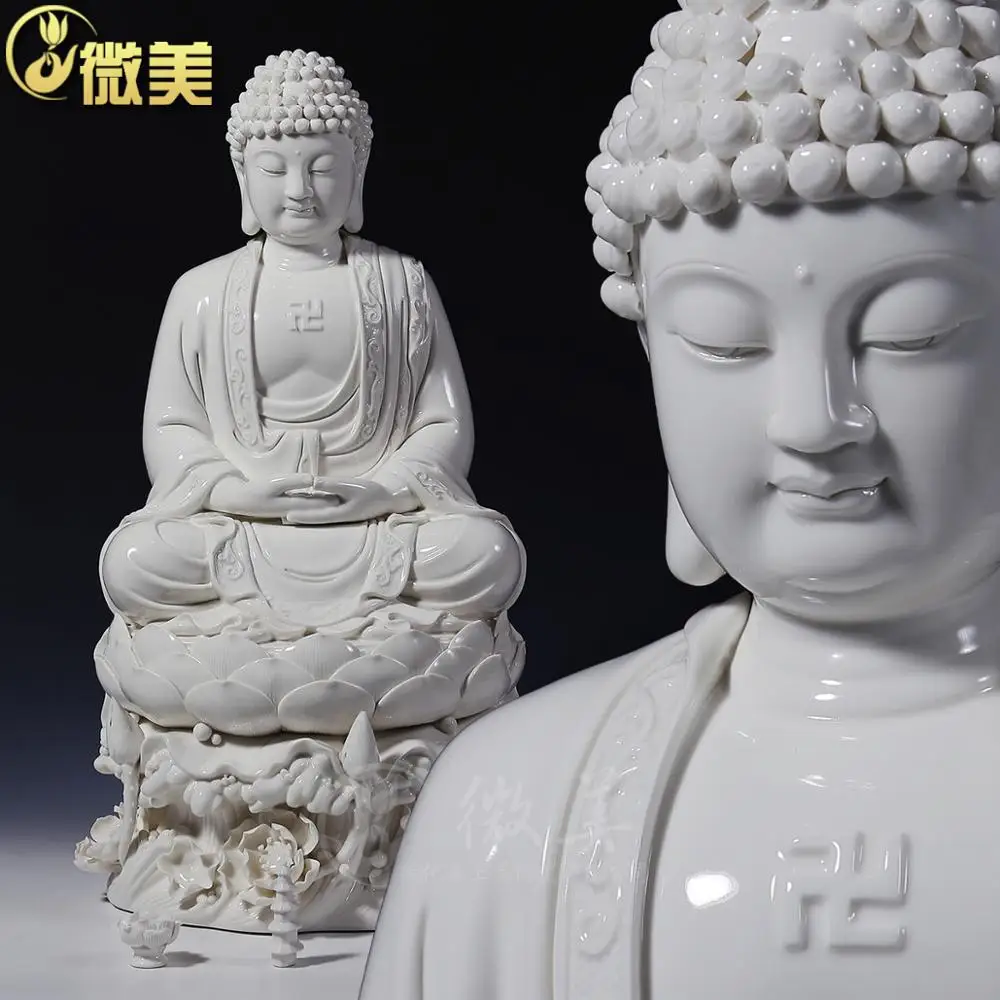 

Dehua ceramic wave lotus Sam West Buddha 18 inch Amitabha Shakya Muni pharmacist