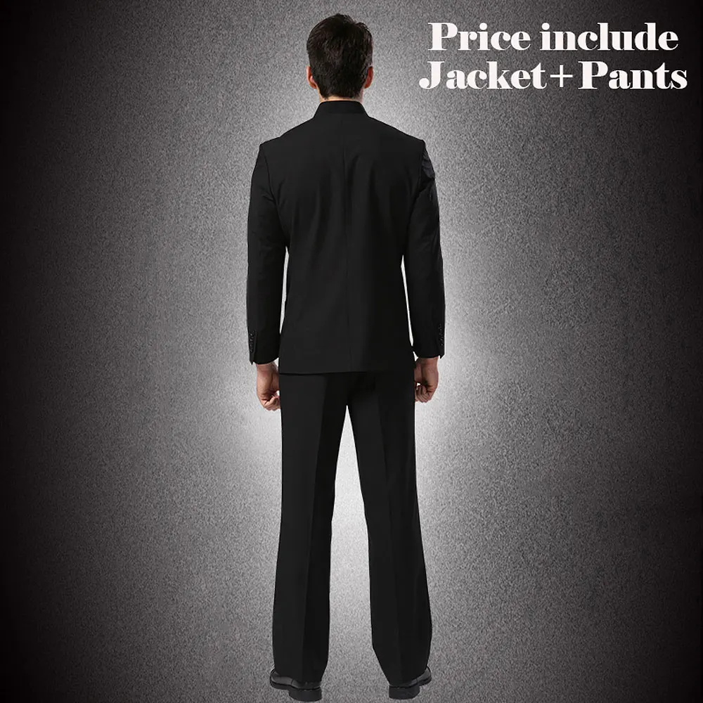 Jacket + Pants Men Formal Business Suits Pants Chinese Tunic Suits Black New Arrival Traditional Mandarin Plus Size XXXXL F048