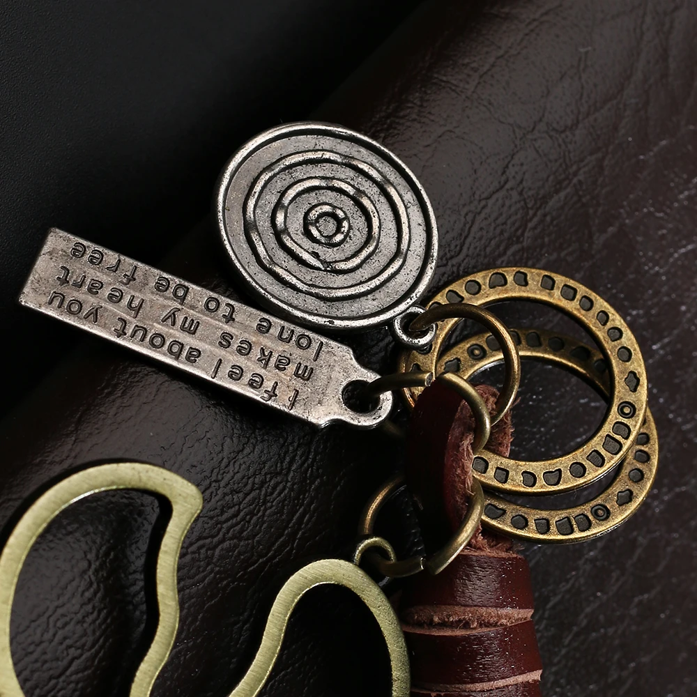 2024 Trend Jewelry Vintage Brown Scissors Spanner Leather Keychain Simple Handwork Weave Alloy Accessories Men Key Chain