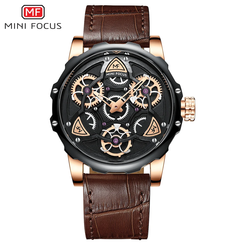 MINI FOCUS Mens Watches Top Brand Luxury Men Genuine Leather Strap WristWatch Casual Tourbillon Quartz Watch Relogio Masculino