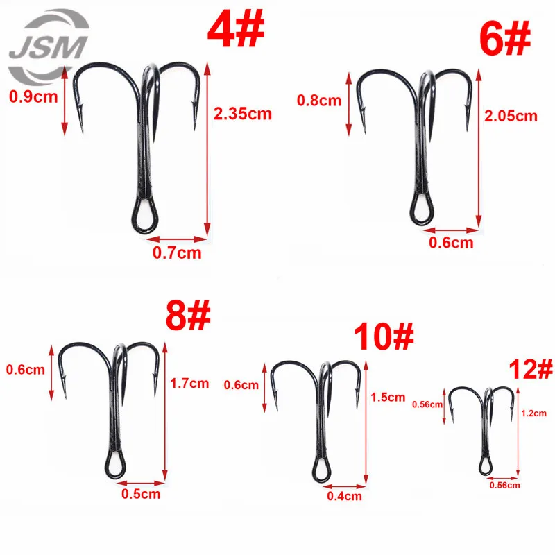 JSM 150pcs 35647 High Carbon Steel Treble Fishing Hooks Black Hard Lure Round Bent Triple Artificial Lure Fishhooks Set With Box