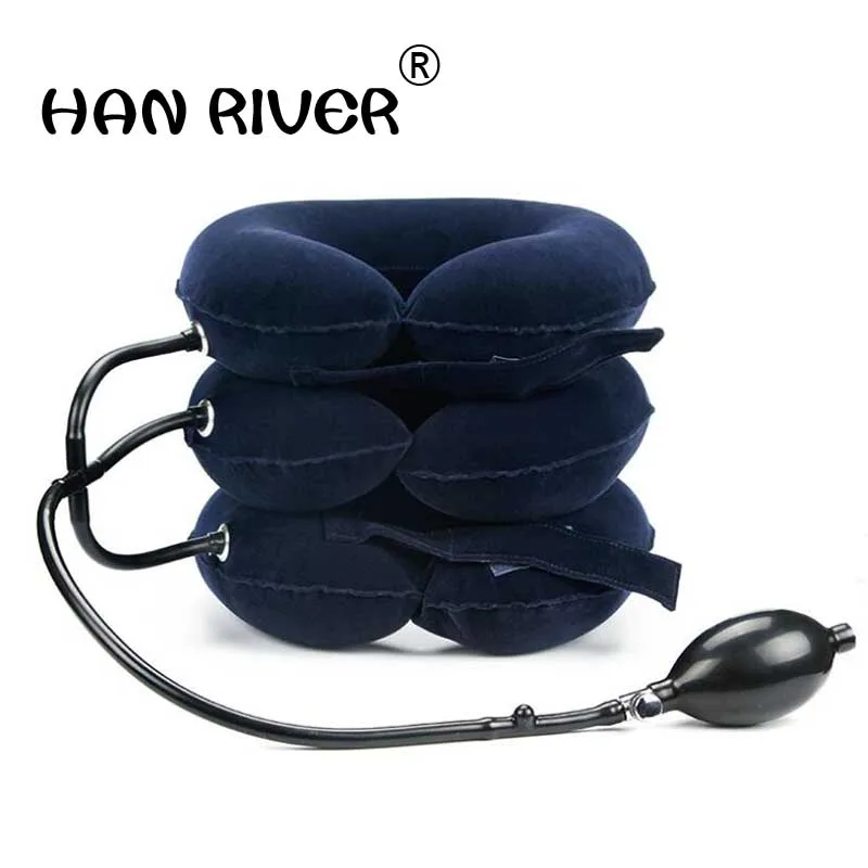 Three layers of inflatable all velvet cervical traction apparatus with a neck pillow portable cervical neck stretch neck guard