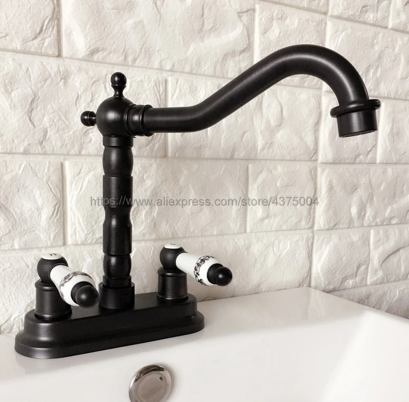 Basin Faucet Dual Hole Oil Rubbed Bronze Faucet Vanity Vessel Sinks Mixer Cold And Hot Water Tap Deck Mount Nhg070