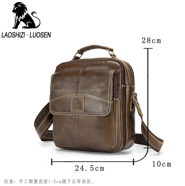 LAOSHIZI LUOSEN Men\'s Genuine Leather Shoulder Messenger Bags Male Tote Vintage small Crossbody Bags men Handbag Messenger Bag